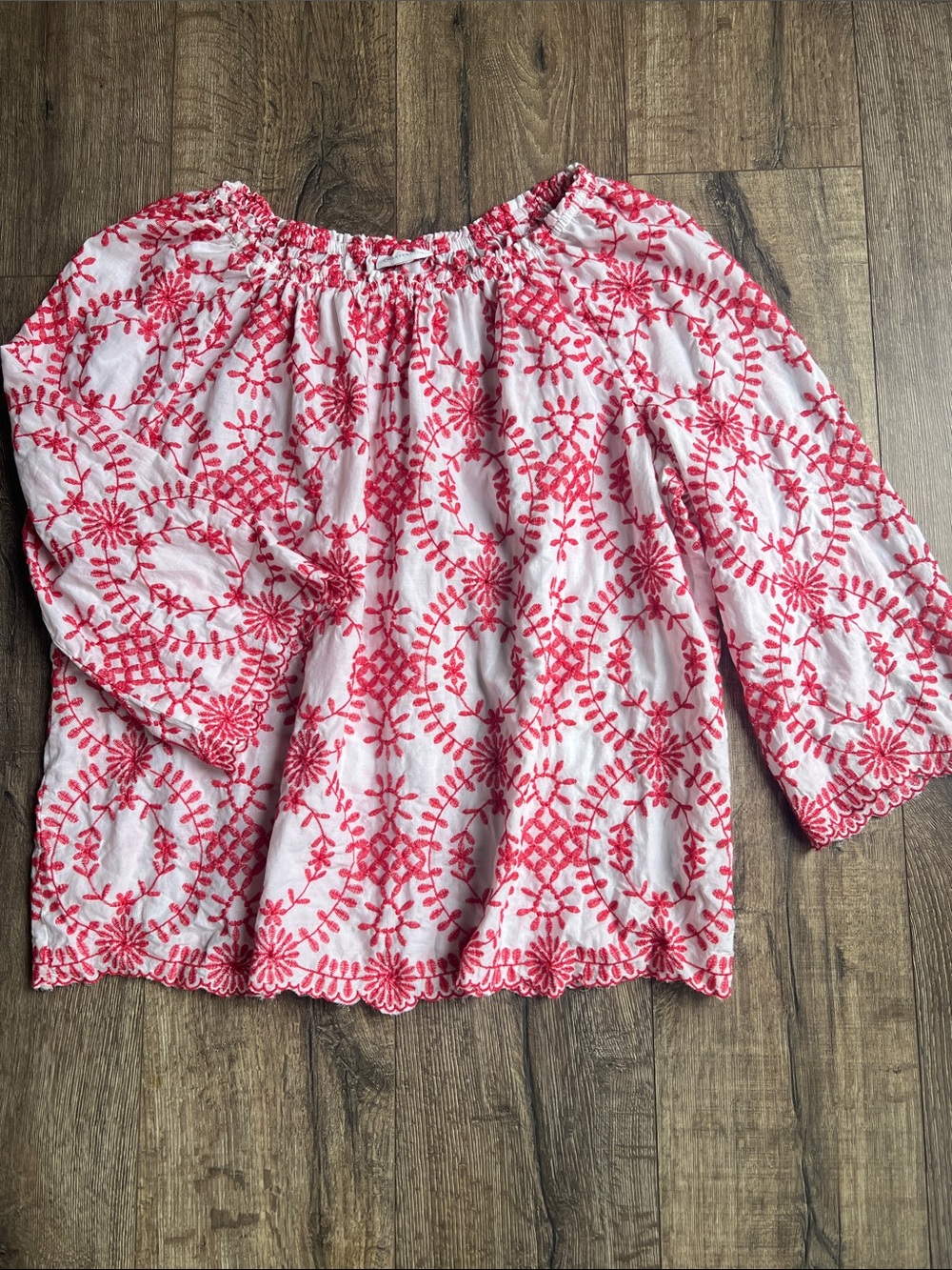 Charter Club Embroidered White/Red Embroidered Top